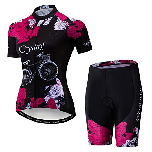 PSPORT Damen Fahrradbekleidung Sets Kurzarm Fahrradbekleidung mit drei Taschen CF23, B15cf2080, Medium von PSPORT