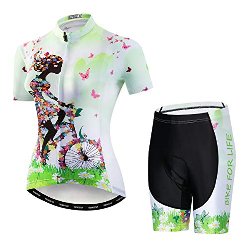 PSPORT Damen Fahrradbekleidung Sets Kurzarm Fahrradbekleidung mit drei Taschen CF23, B22cf2021, Medium von PSPORT