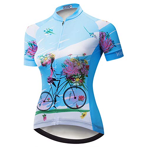 Radtrikot Damen MTB Kurzarm Bike Shirts Full Zip Fahrrad Tops Kleidung mit 3 Taschen Gr. XXX-Large, Cd5813 von PSPORT