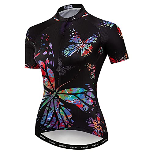 Radtrikot Damen Sommer Kurzarm Fahrrad Trikots MTB Shirt Top Fahrradbekleidung, Cf2039, Large von PSPORT