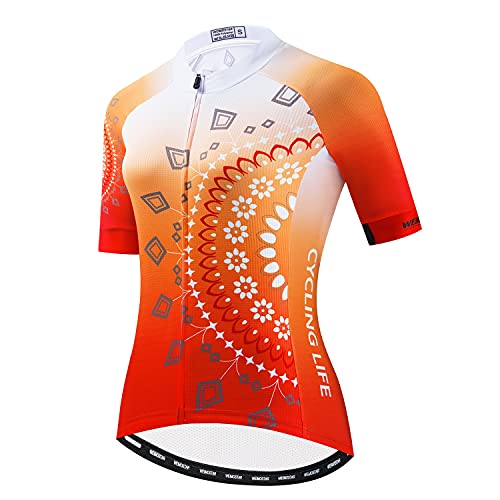 Radtrikot Damen Sommer Kurzarm Fahrrad Trikots MTB Shirt Top Fahrradbekleidung, CF2303, Large von PSPORT