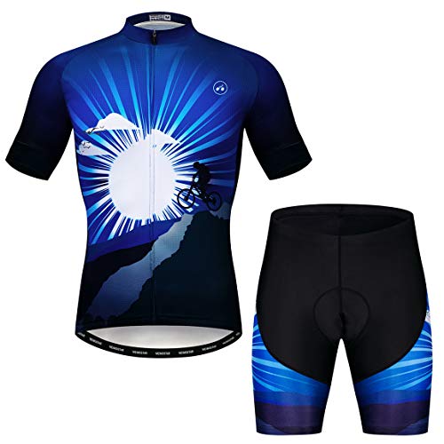 Radtrikot Set Männer Atmungsaktiv Fahrradanzug Mountainbike Kleidung MTB Jersey Schnell Trocken, 19, XXXL von PSPORT