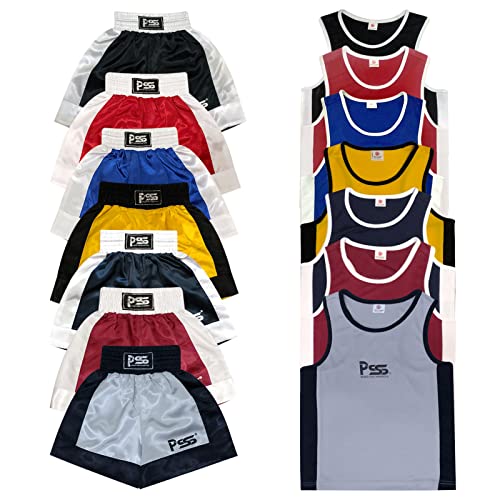 PSS Boxing Boxen Set Kinder 3 bis 14 Jahre Shorts + Tanktop Boxen Anzug Kick Boxing Kickboxen Muay Thai, Bordeaux (Rot) Größe 11-12 Jahre von PSS