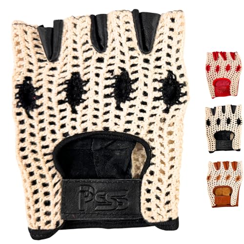 PSS Fingerloser Handschuh Leder Häkeln Netz Masche Mensch Mann Muskeltraining Bodybuilding Fitness Fahren Fahrrad Radsport Lederhandschuhe ohne Futter Gepolstert, Ref 417, Schwarz Größe M von PSS