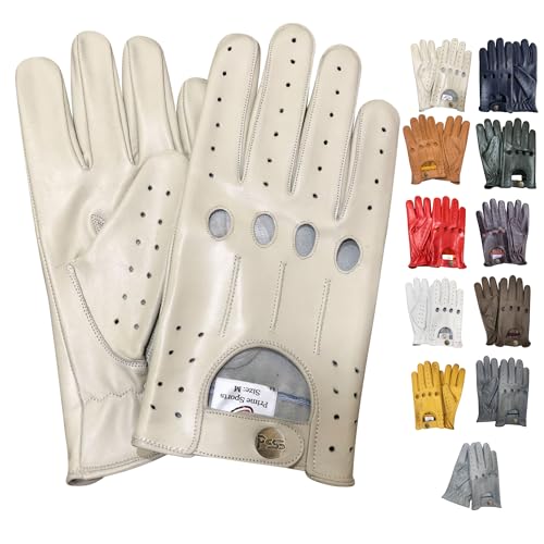 PSS Lederhandschuhe Autofahren Herren Männer Fahrer Lenkrad Chauffeur Handschuhe echtes Leder Autohandschuhe mit Loch Atmungsaktive ohne Futter Sommer Winter, Ref 507, Gebrochenes Weiß Größe S von PSS