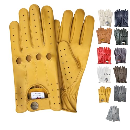 PSS Lederhandschuhe Autofahren Herren Männer Fahrer Lenkrad Chauffeur Handschuhe echtes Leder Autohandschuhe mit Loch Atmungsaktive ohne Futter Sommer Winter, Ref 507, Gelb Größe S von PSS