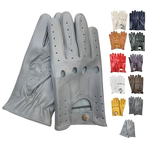 PSS Lederhandschuhe Autofahren Herren Männer Fahrer Lenkrad Chauffeur Handschuhe echtes Leder Autohandschuhe mit Loch Atmungsaktive ohne Futter Sommer Winter, Ref 507, Hellgrau Größe S von PSS