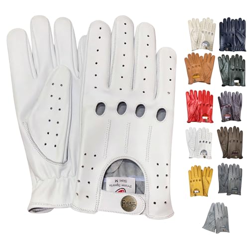PSS Lederhandschuhe Autofahren Herren Männer Fahrer Lenkrad Chauffeur Handschuhe echtes Leder Autohandschuhe mit Loch Atmungsaktive ohne Futter Sommer Winter, Ref 507, Weiß Größe S von PSS