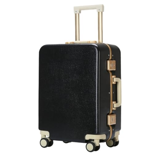 PSUFURV Trolley-Koffer Gepäck Damen Leder Strukturiert Mute Universal Rad Passwort Box Langlebiger Und Starker Koffer Trolley Reisekoffer (Color : Black, Size : 24in) von PSUFURV