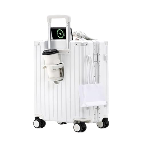 PSUFURV Trolley-Koffer Koffer, Aluminiumrahmen, Universal-Rad-Trolley, Business-Koffer, Herren-Passwort-Boarding-Koffer Reisekoffer (Color : White, Size : 26in) von PSUFURV