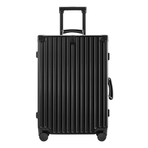 PSUFURV Trolley-Koffer Retro Trolley Case Universal Rad Aluminium Rahmen Gepäck 20 Zoll Boarding Case Herren Gepäck Damen Reisekoffer (Color : Black, Size : 24in) von PSUFURV