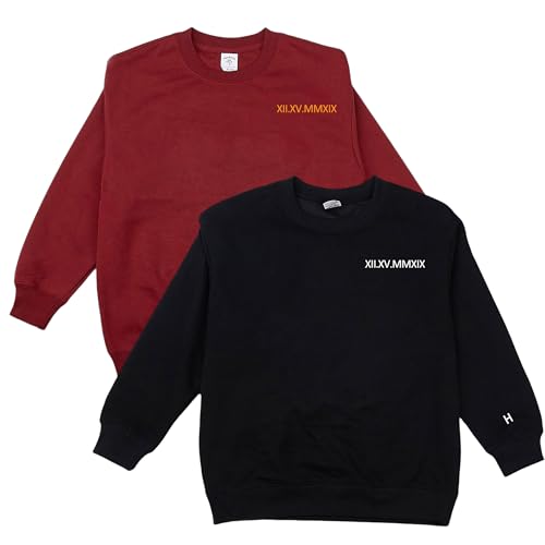 PSUNEY Individuell Bestickter Römischer Ziffern Hoodies Sweatshirt Individuelles Datum und Name Personalisiertes Geschenk für Paar Geburtstag Freundin Freund Jahrestag Valentinstag Weihnachten von PSUNEY