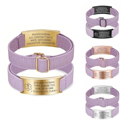 PSUNEY Personalisierbares medizinisches Armband für Männer und Frauen, Notfallarmband Medizinisch Personalisiert Uhrenarmband, Verstellbare ID Armband mit Gravur Diabetes Epilepsie Allergie Armbänder von PSUNEY