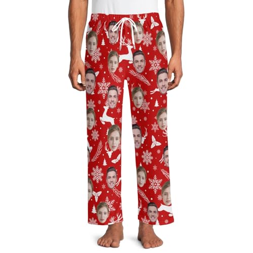 PSUNEY Personalisierte lustige Pyjamahose mit Fotogesicht Individueller Gesichts Pyjama Benutzerdefinierte Foto Gesicht gedruckt Nachtwäsche Pyjama Hosen Familienpyjamas Loungewear Geschenke von PSUNEY