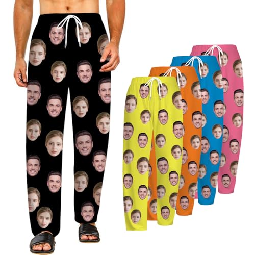 PSUNEY Personalisierte lustige Pyjamahose mit Fotogesicht Individueller Gesichts Pyjama Benutzerdefinierte Foto Gesicht gedruckt Nachtwäsche Pyjama Hosen Familienpyjamas Loungewear Geschenke von PSUNEY