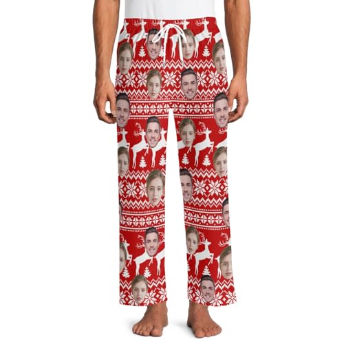 PSUNEY Personalisierte lustige Pyjamahose mit Fotogesicht Individueller Gesichts Pyjama Benutzerdefinierte Foto Gesicht gedruckt Nachtwäsche Pyjama Hosen Familienpyjamas Loungewear Geschenke von PSUNEY