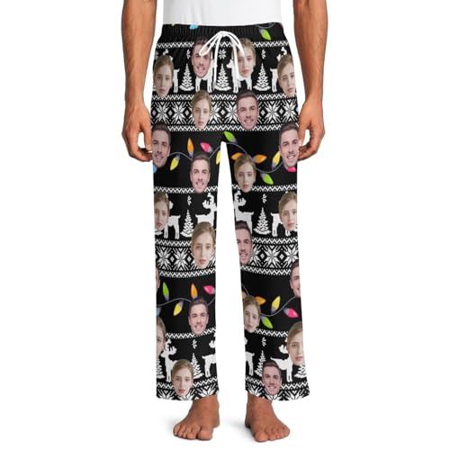 PSUNEY Personalisierte lustige Pyjamahose mit Fotogesicht Individueller Gesichts Pyjama Benutzerdefinierte Foto Gesicht gedruckt Nachtwäsche Pyjama Hosen Familienpyjamas Loungewear Geschenke von PSUNEY
