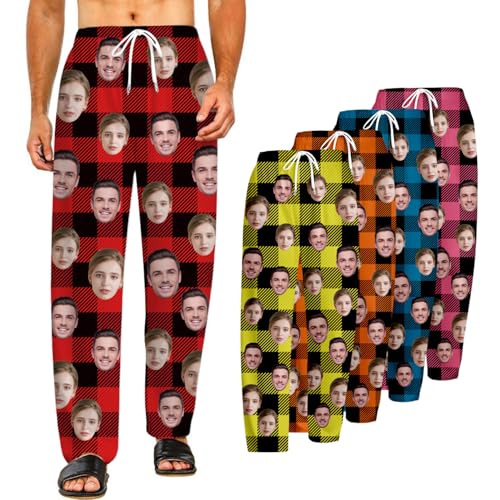 PSUNEY Personalisierte lustige Pyjamahose mit Fotogesicht Individueller Gesichts Pyjama Benutzerdefinierte Foto Gesicht gedruckt Nachtwäsche Pyjama Hosen Familienpyjamas Loungewear Geschenke von PSUNEY
