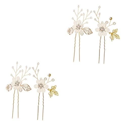 2 Stück Brötchen Hochzeit for Perlen Vintage Brautschmuck Stifte Strass Zarte Party Haare U-förmiger Kamm Frauen Haarnadel Stick Haarnadeln Clip Sticks Kristall Blume Abschlussball Tuch Strass Schönhe von PSVOD