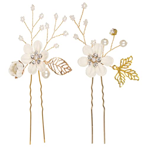 2 Stück Brötchen Hochzeit for Perlen Vintage Brautschmuck Stifte Strass Zarte Party Haare U-förmiger Kamm Frauen Haarnadel Stick Haarnadeln Clip Sticks Kristall Blume Abschlussball Tuch Strass Schönhe von PSVOD