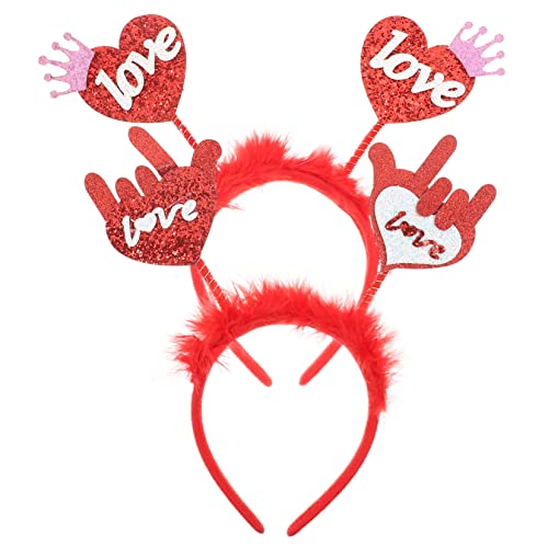 2pcs Valentine's Creolen Lovely Supplies Stirnbänder Kinder Head Headbopper Hair Decor Headwear Stirnband Boppers Hairband Party Red Love Hoop mit Amor Kopfschmuck Day Women Glitter Schönheitr von PSVOD