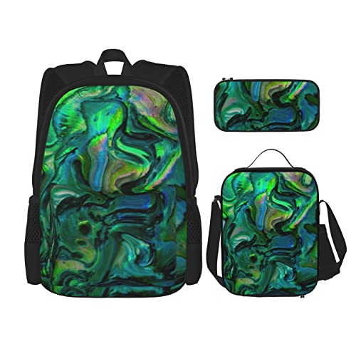 Abalone Perlmutt-Rucksack-Set Dreiteilige Tasche Rucksack Umhängetasche Lunchtasche Bleistifttasche Set Jungen und Mädchen Schultaschen, Schwarz, Einheitsgröße, Rucksack, Umhängetasche, Reisen von PSVOD