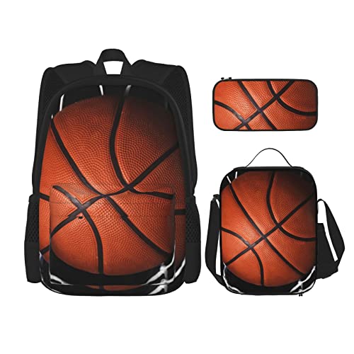 Basketball Dreiteiliges Rucksack-Set, Taschenrucksack Cross-Body Lunch Bag Stifttasche Set, Jungen und Mädchen Schultasche, Schwarz, Einheitsgröße, Schwarz , Einheitsgröße von PSVOD