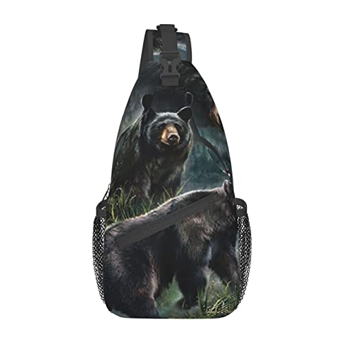 Black Bear Casual Messenger Bag Herren Hüfttasche Brusttasche One Shoulder Sling Rucksack Reisen und Wandern, Schwarz, Einheitsgröße von PSVOD