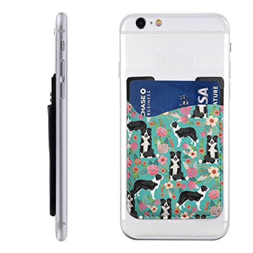 Border Collie Florals Handy-Kartenhalter, PU-Leder, Kreditkarten-Ausweis, 3 m, selbstklebende Hülle für alle Smartphones, Weiss/opulenter Garten, Einheitsgröße von PSVOD