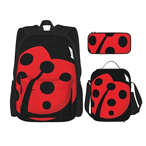 Cartoon Ladybug Dreiteiliges Rucksack-Set, Taschenrucksack Cross-Body Lunch Bag Stifttasche Set, Jungen und Mädchen Schultasche, Schwarz, Einheitsgröße, Schwarz , Einheitsgröße von PSVOD