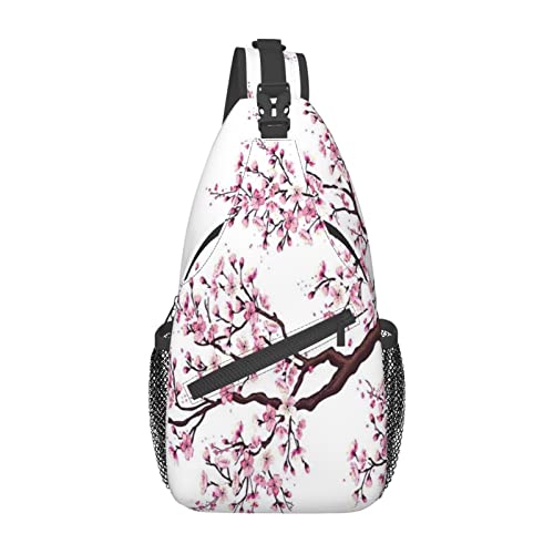 Cherry Blossoms Tree Casual Messenger Bag Herren Hüfttasche Brusttasche One Shoulder Sling Rucksack Reisen und Wandern, Schwarz, Einheitsgröße von PSVOD