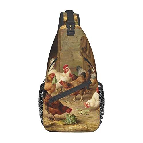 Farm Chickens Casual Messenger Bag Herren Hüfttasche Brusttasche One Shoulder Sling Rucksack Reisen und Wandern, Schwarz, Einheitsgröße von PSVOD