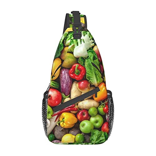 Fresh Fruits And Vegetables Casual Messenger Bag Herren Hüfttasche Brusttasche One Shoulder Sling Rucksack Reisen und Wandern, Schwarz, Einheitsgröße von PSVOD