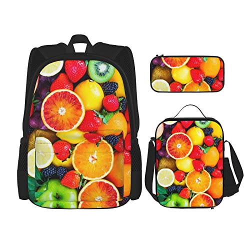 Fruit Rainbow Dreiteiliges Rucksack-Set, Taschenrucksack Cross-Body Lunch Bag Stifttasche Set, Jungen und Mädchen Schultasche, Schwarz, Einheitsgröße, Schwarz , Einheitsgröße von PSVOD