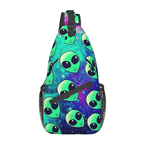 Green Alien Casual Messenger Bag Herren Hüfttasche Brusttasche One Shoulder Sling Rucksack Reisen und Wandern, Schwarz, Einheitsgröße von PSVOD