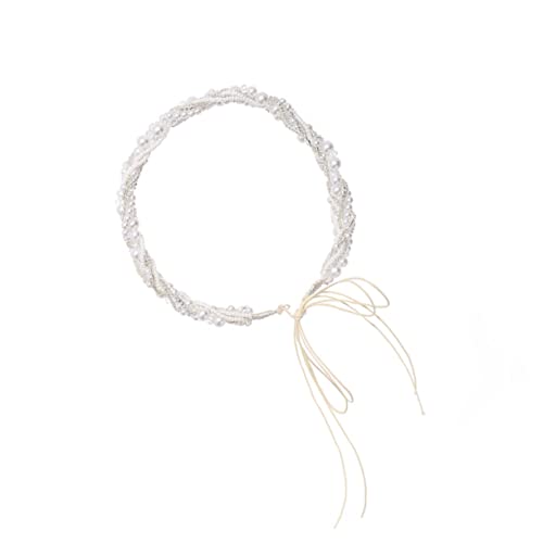 Haarschmuck for die Braut, verdrehtes Brautband, Haarband, Schmuck, Frauen for die Hochzeit, wunderschön mit Reben-Kopfschmuck, Perlen-Accessoires, Kristall-Diademe, Stirnband, weißes Stirnband, Haars von PSVOD