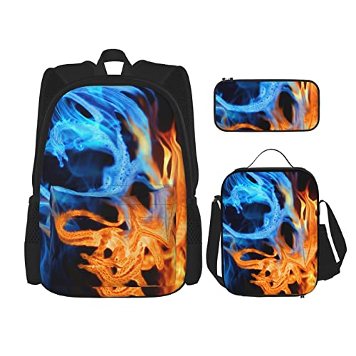 Ice and Fire Dragons Dreiteiliges Rucksack-Set, Taschenrucksack Cross-Body Lunch Bag Stifttasche Set, Jungen und Mädchen Schultasche, Schwarz, Einheitsgröße, Schwarz , Einheitsgröße von PSVOD