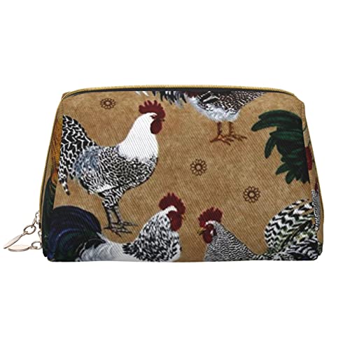 Kosmetiktasche mit Hahn und Huhn-Aufdruck, Leder, Reise-Kosmetiktasche für Damen, große Kapazität, Kosmetiktasche für Mädchen, mit Reißverschluss, Kosmetiktasche, Weiss/opulenter Garten, Einheitsgröße von PSVOD