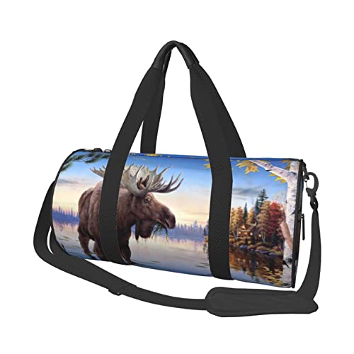 Moose Painting Sport Turnbeutel mit Schuhfach, wasserdicht, Reisetasche für Männer und Frauen, mit verstellbarem Riemen, Schwarz, Einheitsgröße von PSVOD