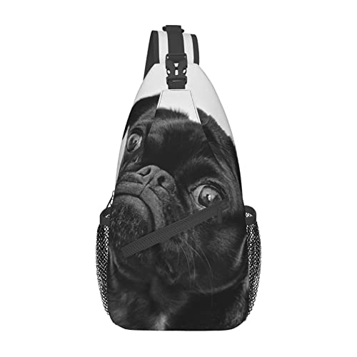 Niedliche schwarze Mops-Hundetasche, lässige Kuriertasche, Herren-Hüfttasche, Brusttasche, One-Shoulder-Rucksack, Reisen und Wandern, Schwarz, Einheitsgröße von PSVOD