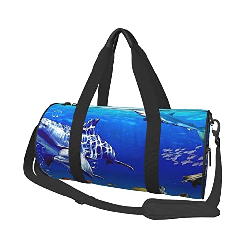 Ocean Sea Seabed Coral Fish Sporttasche mit Schuhfach, wasserdicht, Reisetasche für Männer und Frauen, mit verstellbarem Riemen, Schwarz, One Size von PSVOD