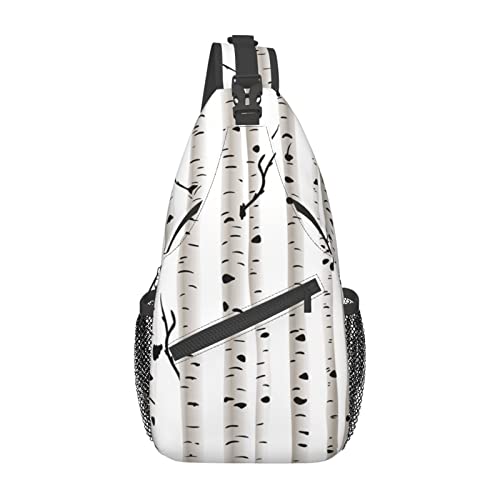 PSVOD Birch Tree Crossbody Taschen Herren Schultertaschen Brust Schulterrucksäcke Hüfttaschen Freizeit Crossbody Taschen Reise Sport, Schwarz, Einheitsgröße von PSVOD