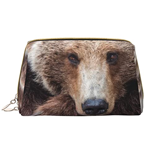 PSVOD Brown Bears Leder Kosmetiktasche, Reise-Kosmetiktasche mit Reißverschluss, tragbare Kosmetiktasche für Damen und Mädchen, Weiss/opulenter Garten, Einheitsgröße von PSVOD