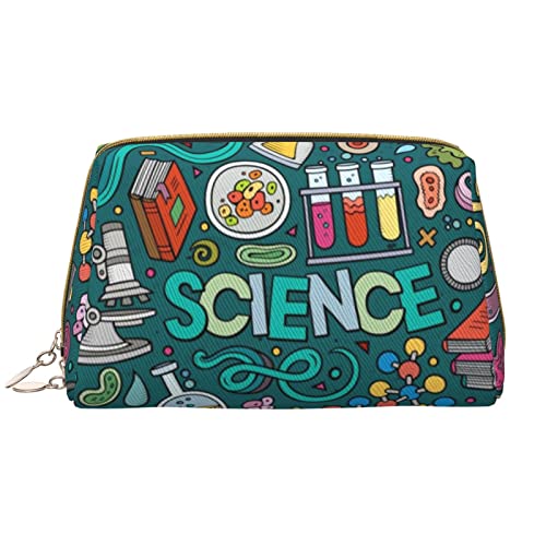 PSVOD Cartoon Science Thema Leder Make-up Tasche, Reise Make-up Tasche Tragbare Make-up Tasche Damen Mädchen Make-up Tasche, Weiss/opulenter Garten, Einheitsgröße von PSVOD