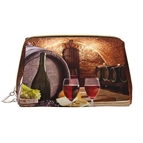 PSVOD Kosmetiktasche, Rotwein-Keller, Leder, Reise-Reißverschluss, Kosmetiktasche, tragbare Kosmetiktasche für Damen und Mädchen, Weiss/opulenter Garten, Einheitsgröße von PSVOD