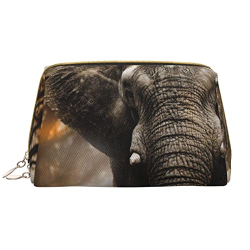 PSVOD Kosmetiktasche, tropischer afrikanischer Elefant, Leder, Reise-Reißverschluss, Kosmetiktasche, tragbare Kosmetiktasche für Damen und Mädchen, Weiss/opulenter Garten, Einheitsgröße von PSVOD