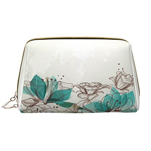 PSVOD Kosmetiktasche aus Leder mit Blumenmuster, Reise-Reißverschluss, Kosmetiktasche, tragbare Kosmetiktasche für Damen und Mädchen, Weiss/opulenter Garten, Einheitsgröße von PSVOD