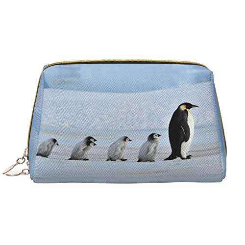 PSVOD Kosmetiktasche aus Leder mit fünf Pinguinen, Reise-Reißverschluss, Kosmetiktasche, tragbare Kosmetiktasche für Damen und Mädchen, Weiss/opulenter Garten, Einheitsgröße von PSVOD