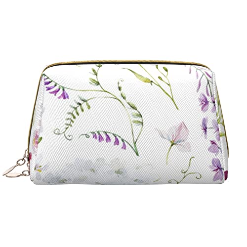 PSVOD Make-up-Tasche mit Aquarell-Blumenmuster, Leder, Reise-Make-up-Tasche, tragbare Make-up-Tasche für Damen und Mädchen, Weiss/opulenter Garten, Einheitsgröße von PSVOD