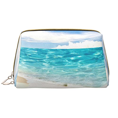 PSVOD Ocean Beach Leder Kosmetiktasche, Reise Reißverschluss Kosmetiktasche, tragbare Kosmetiktasche für Frauen und Mädchen, Weiss/opulenter Garten, Einheitsgröße von PSVOD